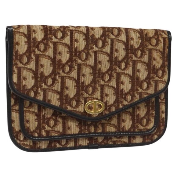 Christian Dior Trotter Canvas Pouch Gold Brown Auth 114979 - Picture 1 of 16